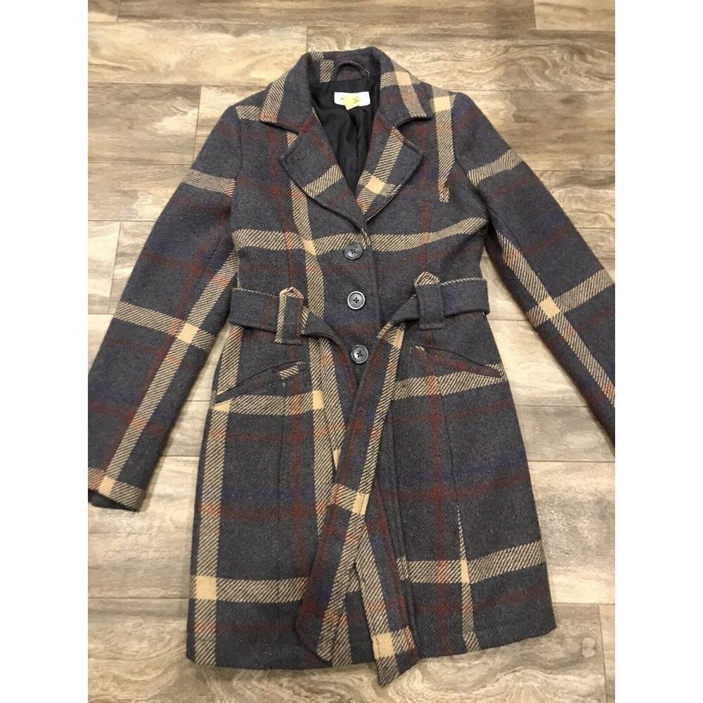 Merona Womens Size S Retro Plaid Belted Dress Coat - Picture 2 of 7